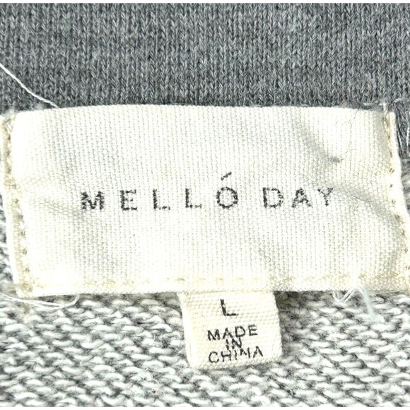Mello Day Women Sweatshirt Heather Gray Striped Top Pleated Ruched Sz L 1167T1 - Picture 10 of 12